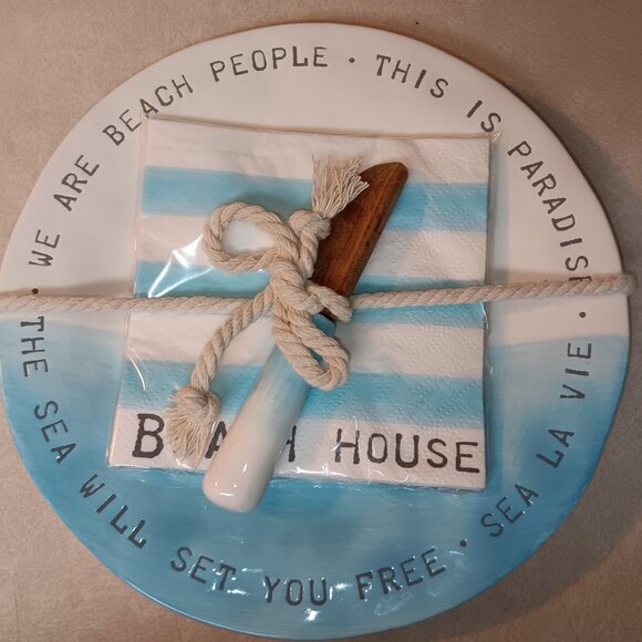 BEACH HOUSE PLATE SET WITH SPREADER AND NAPKIN - Picture 1 of 4